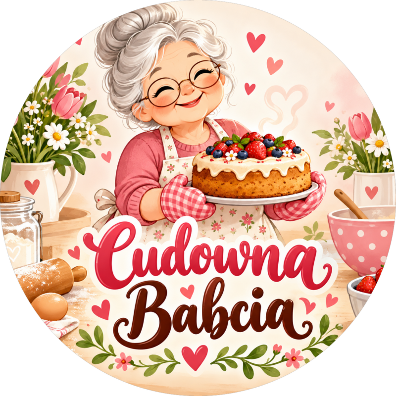 Naklejka na Dzień Babci babcia z ciastem