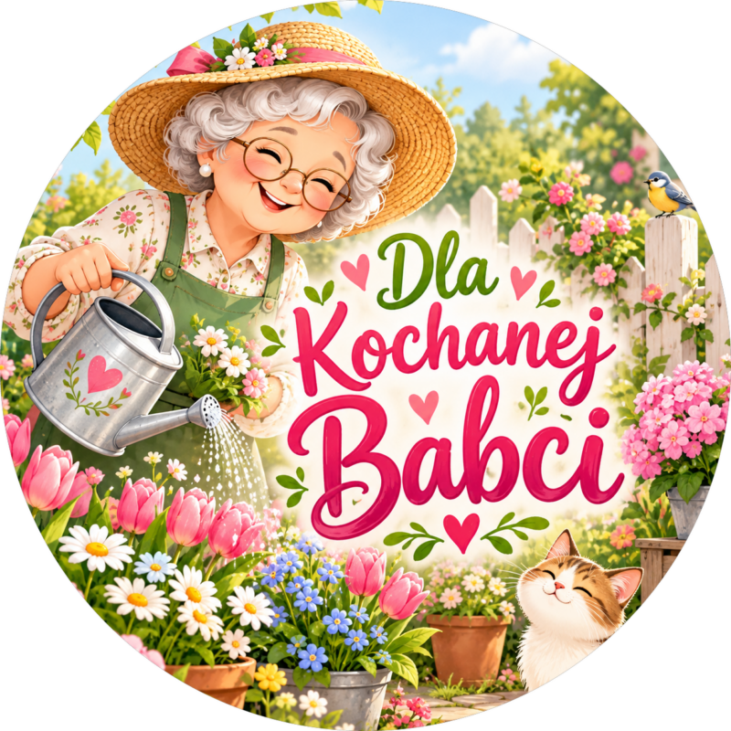 Naklejka na Dzień Babci babcia w ogrodzie