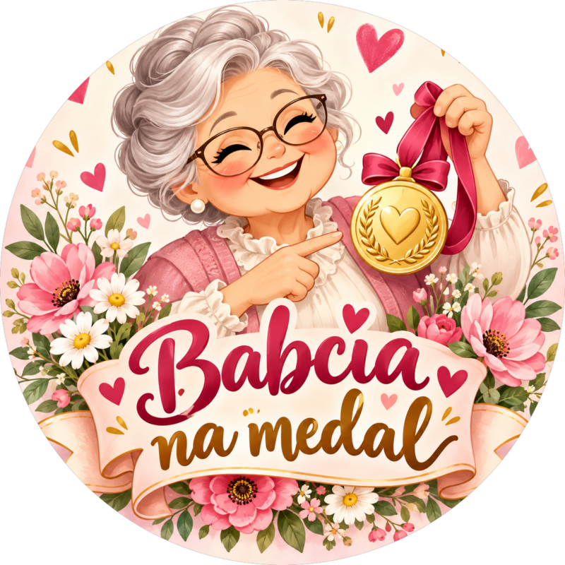 Naklejka na Dzień Babci babcia z medalem