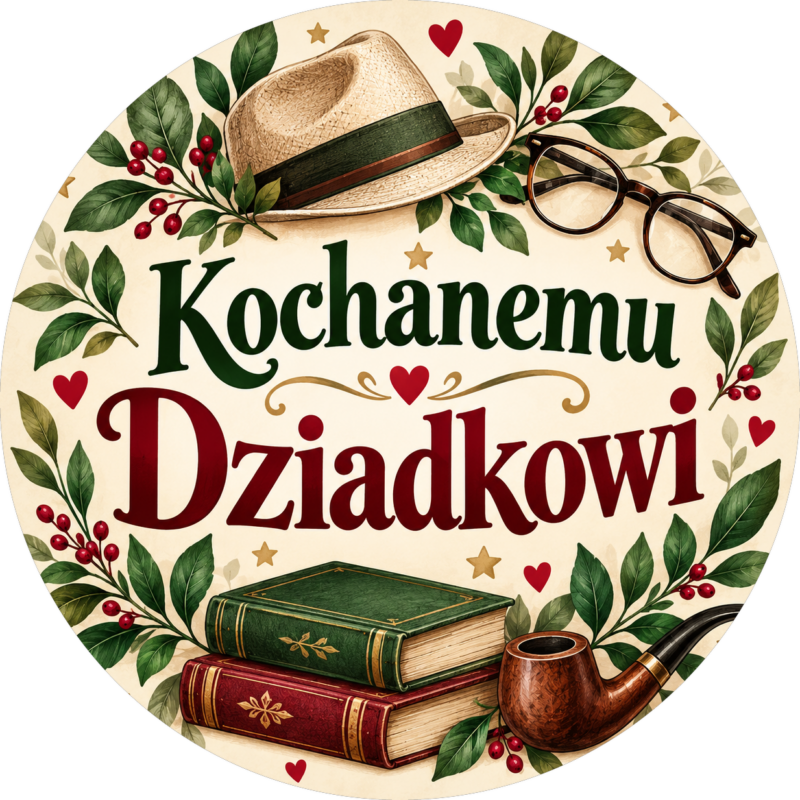 Naklejka na Dzień Dziadka kapelusz, okulary i książki