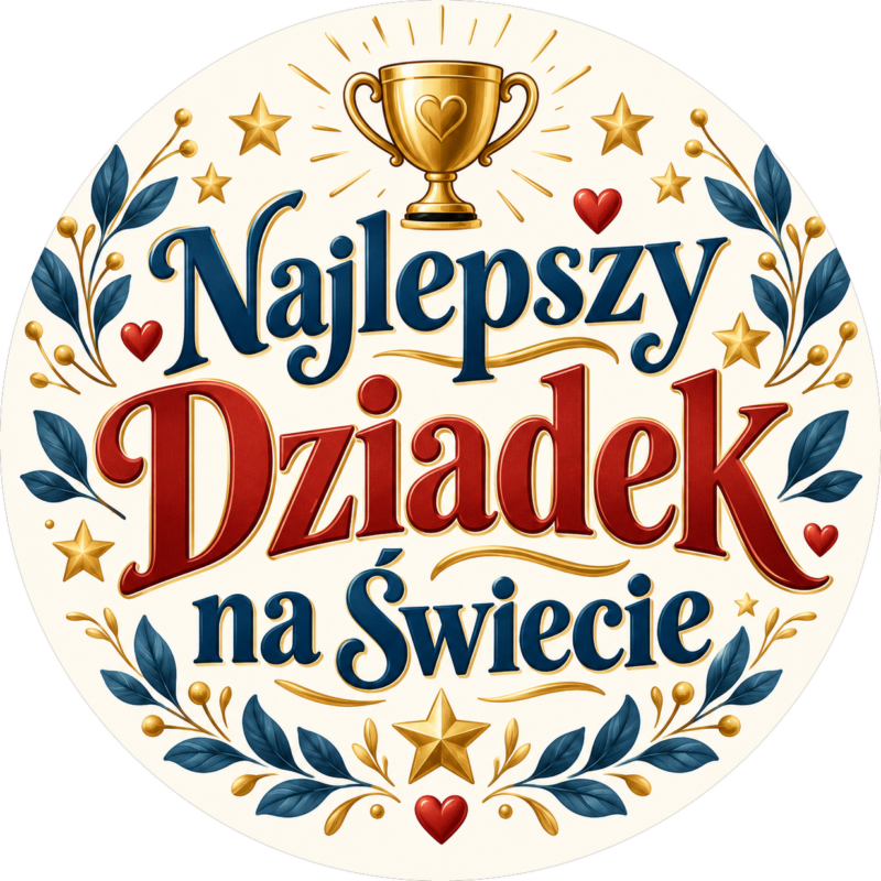 Naklejka na Dzień Dziadka złoty puchar i gwiazdki