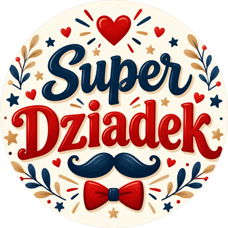 Naklejka na Dzień Dziadka wąsy i czerwona muszka