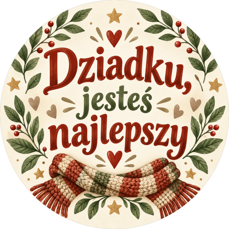 Naklejka na Dzień Dziadka ciepły szalik w paski