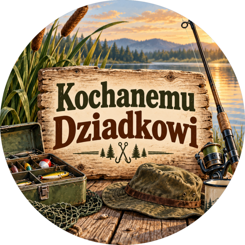 Naklejka na Dzień Dziadka wędkowanie nad jeziorem