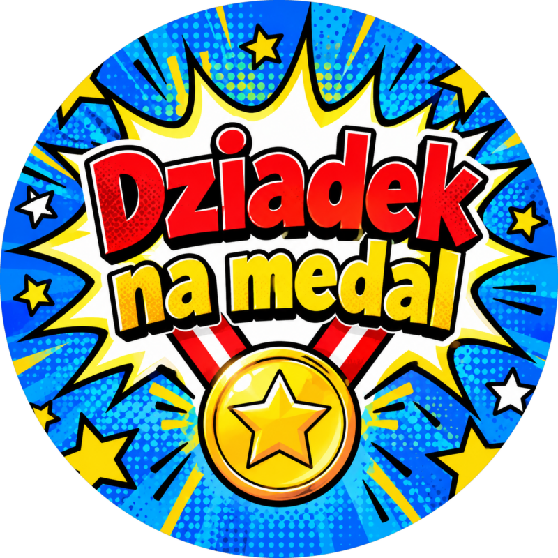 Naklejka na Dzień Dziadka komiksowy wybuch i złoty medal
