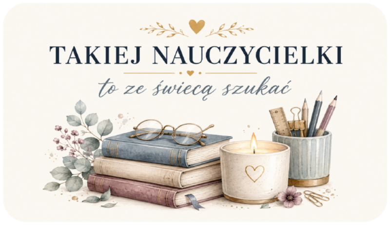 naklejki na świece Dzień Nauczyciela książki i okulary