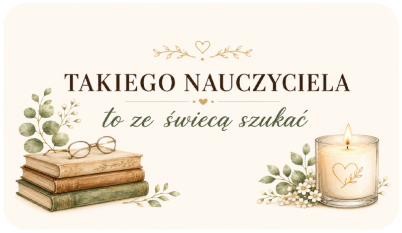 naklejki na świece dla nauczyciela książki i okulary