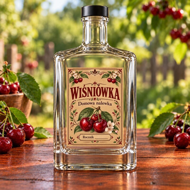 Etykieta na nalewkę Wiśniówka na butelce