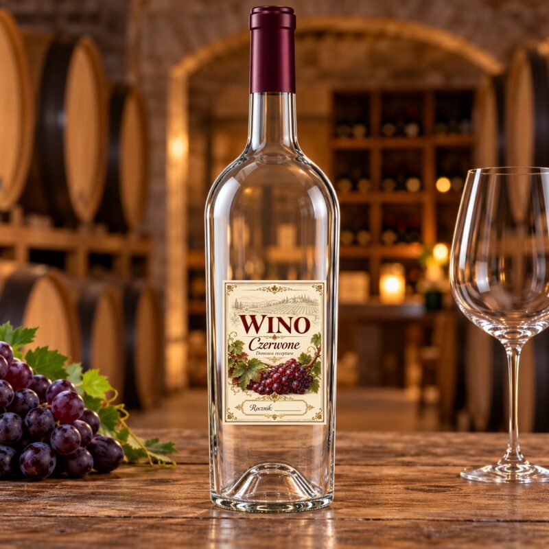Etykieta na wino Wino czerwone na butelce