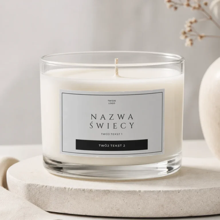 naklejka personalizowana na świece minimalistyczna jasnoszara na świecy w szkle