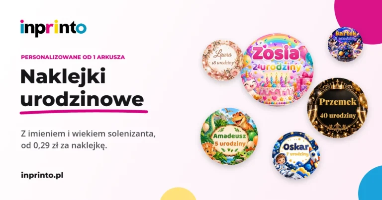 Naklejki urodzinowe personalizowane InPrinto z imieniem i wiekiem solenizanta